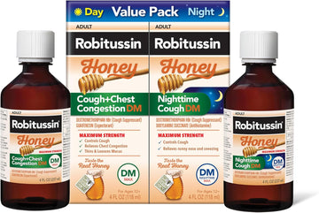 Robitussin Honey Dm Max Cough Plus Chest Congestion And Robitussin Maximum Strength Honey Nighttime Cough Dm, Adult Formulas - 2 X 4 Fl Oz Bottles