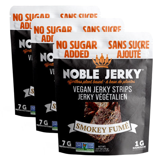 Noble Jerky - Vegan Keto Smokey Strips, High-Protein Vegetarian Jerky, Plant-Based Snack, 2.47 Oz (3 Pack)