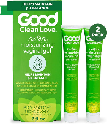 Good Clean Love Restore Moisturizing Vaginal Gel, Ph-Balanced Vaginal Moisturizer, Water-Based Feminine Care With Aloe Vera & Lactic Acid, Reduces Dryness, Discomfort & Odor For Women, 2 Oz (2-Pack)