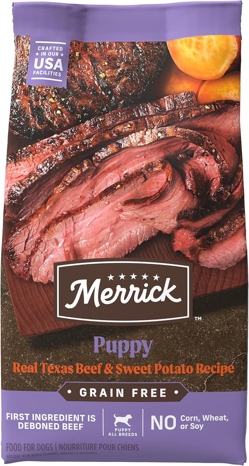 Merrick Premium Grain Free Dry Puppy Food, Wholesome and Natural Kibble with Real Texas Beef and Sweet Potato - 22.0 lb. Bag