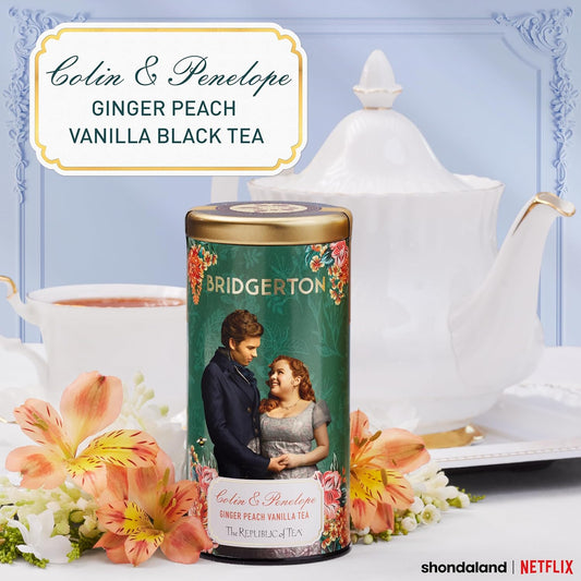 The Republic Of Tea — Bridgerton Colin & Penelope Ginger Peach Vanilla Black Tea, 36 Tea Bags