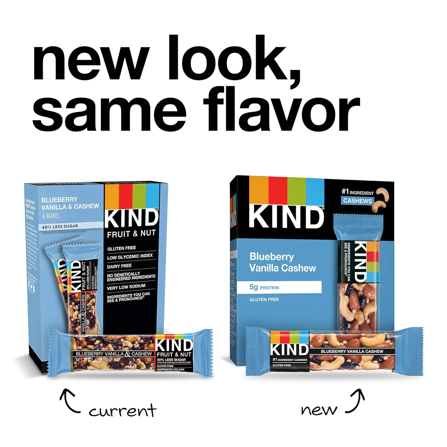 KIND Healthy Snack Bar, Blueberry Vanilla Cashew, 5g Protein, Gluten Free Bars, 1.4 OZ, (60 Bars)