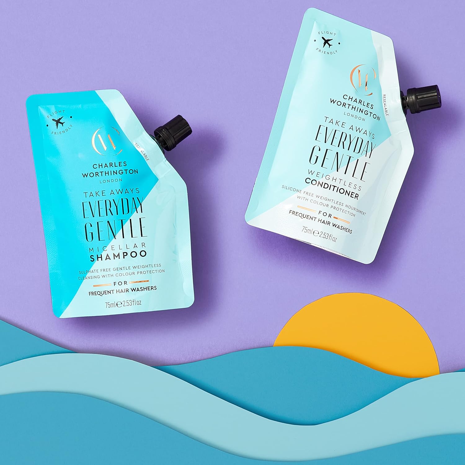 Charles Worthington Everyday Gentle Micellar Takeaway Duo, Travel Sized Daily Shampoo and Conditioner Haircare Routine, 2 x 75 ml : Amazon.co.uk: Beauty