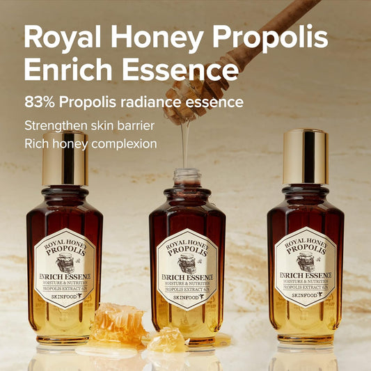 SKINFOOD Royal Honey Propolis Enrich Essence - 63% Black Bee Propolis & 10% Royal Jelly Extract Face Serum - Propolis Serum for Skin - 1.69 Fl. Oz. (50mL)