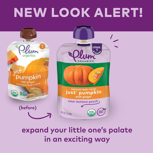 Plum Organics | Stage 1 | Organic Baby Food Meals [4+ Months] | Just Pumpkin | 3.5 Ounce Pouch (Pack Of 12) Packaging May Vary