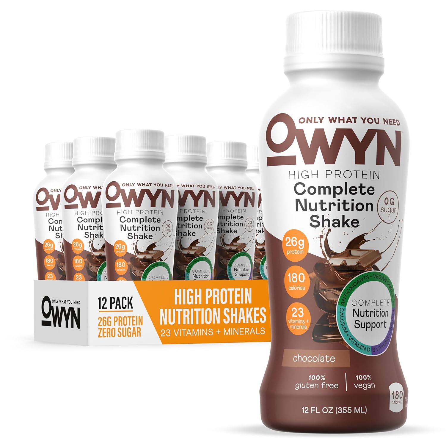 Owyn Only What You Need Protein Shake, High Protein Complete Nutrition Drink, Chocolate, 12 Fl Oz (12 Pack)