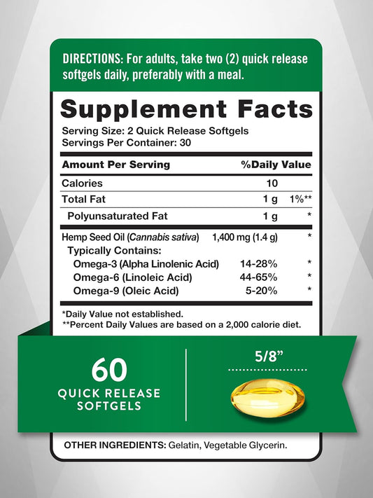 Nature'S Truth Hemp Oil | 60 Softgel Capsules | 1400Mg | Non-Gmo & Gluten Free Supplement | Cold Pressed From Hemp Seeds