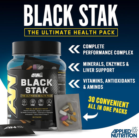 Applied Nutrition Black Stak - Complete Performance Complex - 30 All-In-One Sachets For Health And Immune Support With Multivitamins Antioxidants Aminos Minerals Enzymes And More