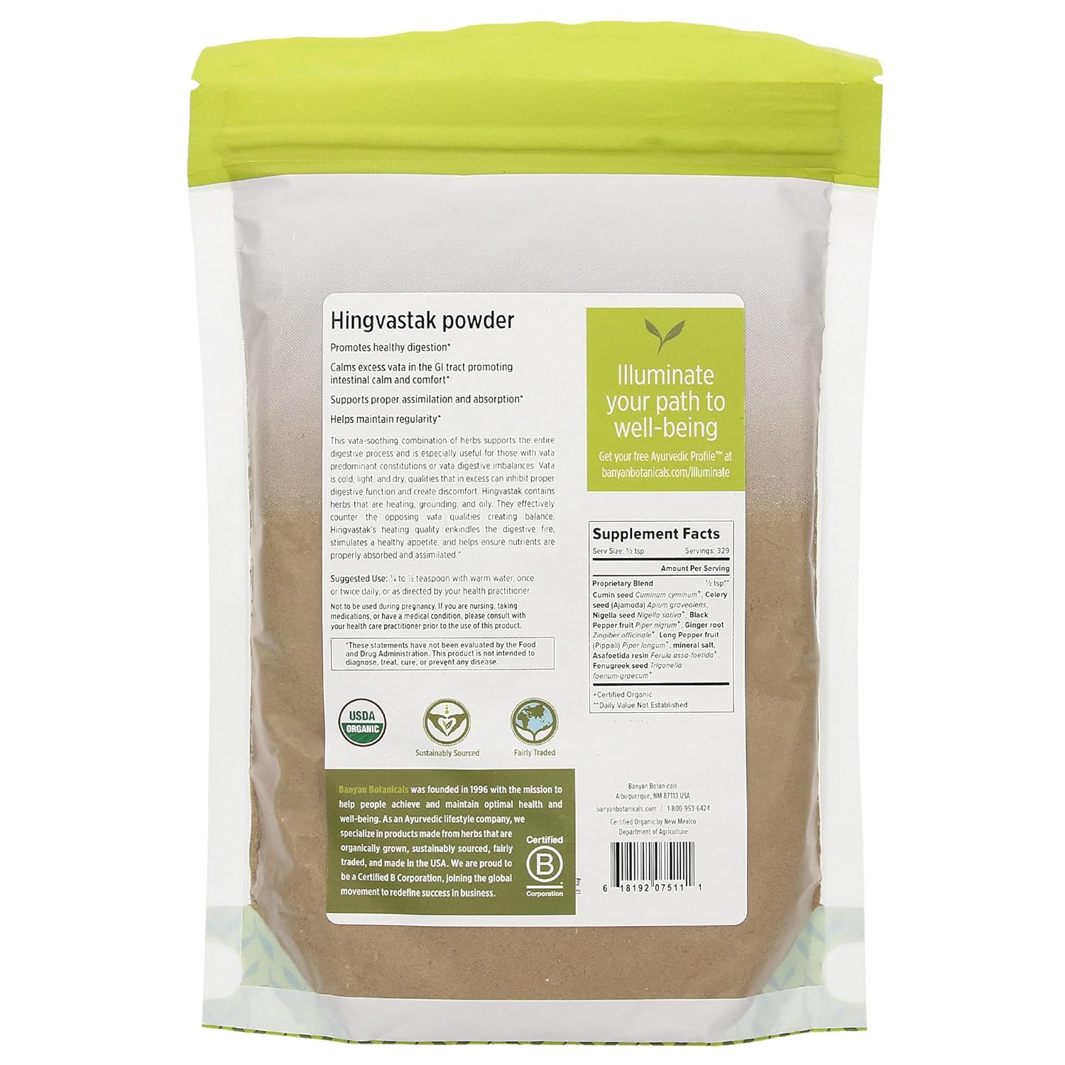 Banyan Botanicals Hingvastak Powder – Organic Hingvastak with Gluten Free Asafoetida & Herbs for Digestion – Supports a Healthy Digestive System* –  – Non-GMO, Sustainably Sourced, Gluten Free