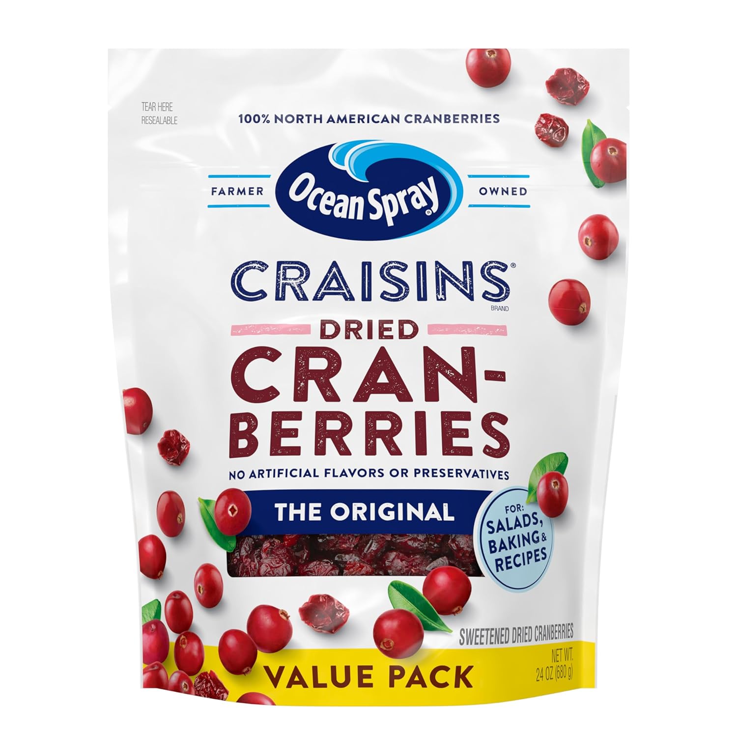 Ocean Spray Craisins Dried Cranberries, Original, 24 Ounce (Pack of 8)