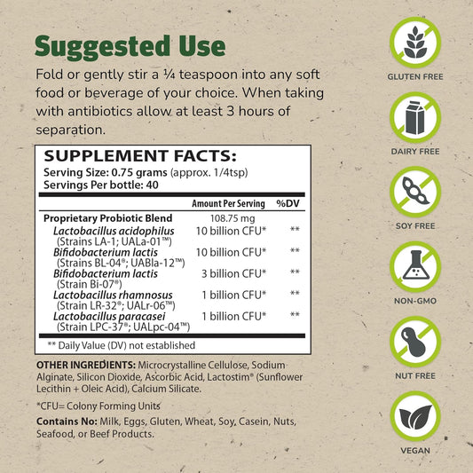 Master Supplements Granular Theralac - 1.05 Oz - Multi-Strain Probiotic Powder For Optimal Gut Health - Great For Kids - Vegan, Gluten Free - 40 Servings