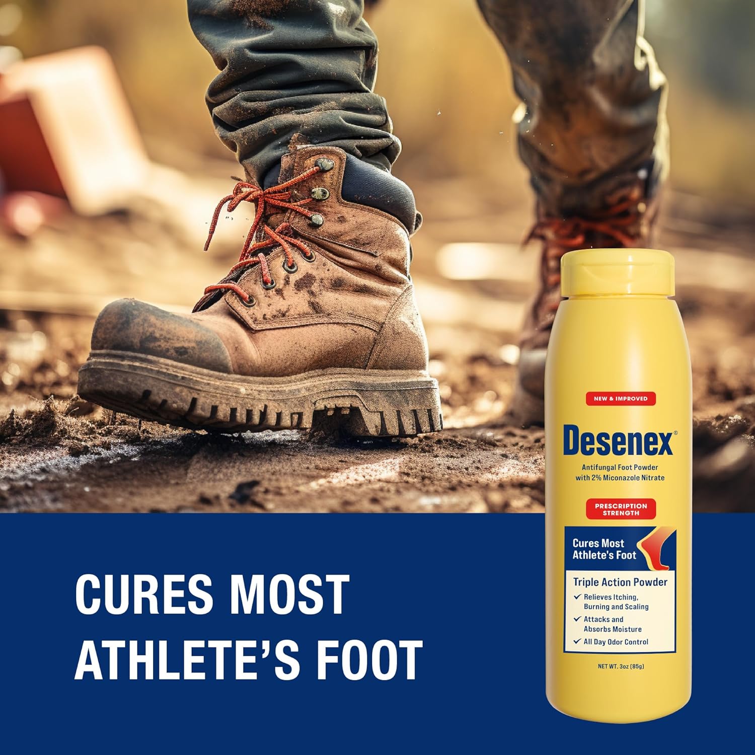 Desenex Anti-Fungal Foot Powder, Cures Most Athlete’s Foot, 2% Miconazole Nitrate, Helps Relieve Itching, Burning & Scaling, Attacks & Absorbs Moisture, All-Day Odor Control for Fresh Feet, 3oz Bottle : Health & Household