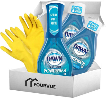 Dawn Platinum Powerwash Dish Spray Set. Includes One-16 Oz of Dawn Ultra Platinum Powerwash Dish Spray Fresh Scent, Two Refill Spray Set, and a Dishwashing Gloves - Easy Spray, Wipe, Rinse Formula!