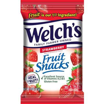 Welch'S Fruit Snacks, Strawberry, Perfect For School Lunches, Gluten Free, Sharing Size Bags, 5 Oz (Pack Of 12)