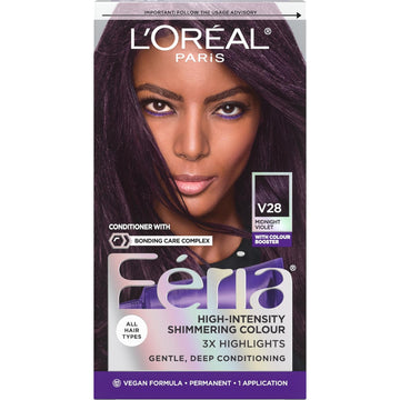 L'Oreal Paris Feria Multi-Faceted Shimmering Permanent Hair Color Hair Dye, V28 Midnight Violet (Deepest Violet)