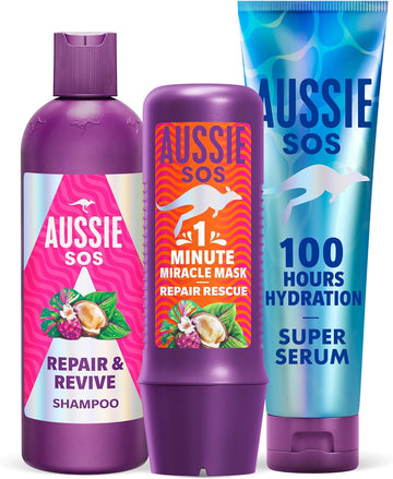 Bundle Of Aussie Repair And Revive Shampoo And Deep Conditioner Treatment Hair Mask Set + Aussie Super Serum Leave In Conditioner Hair Serum 160Ml