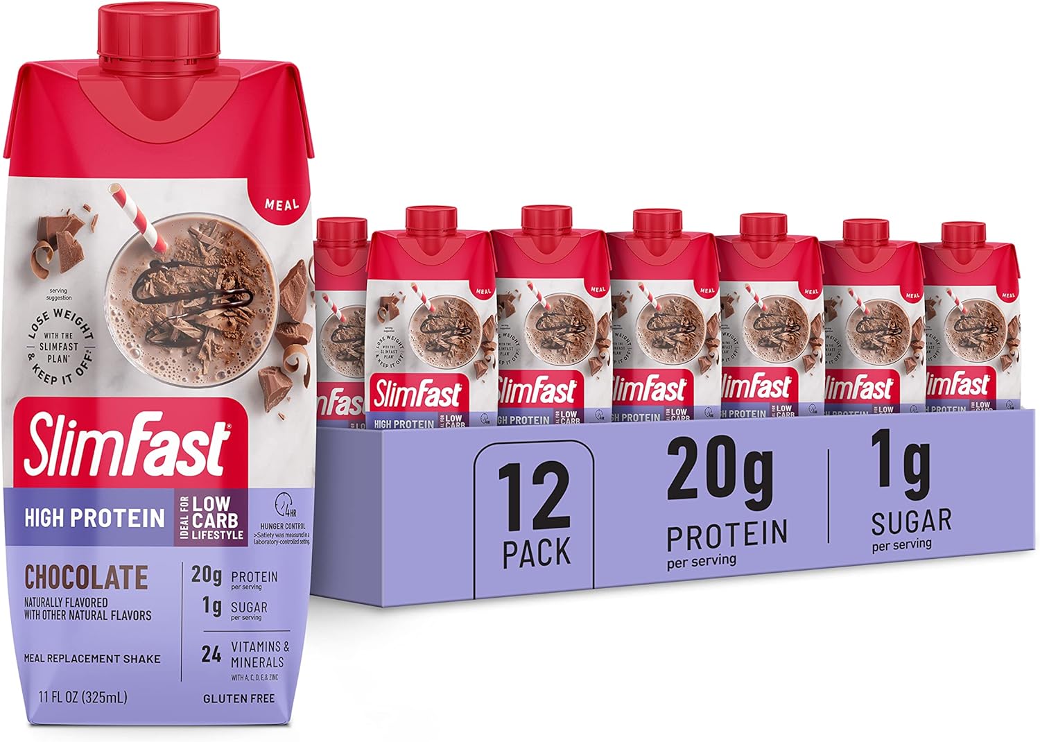 Slimfast Protein Shake, Chocolate- 20G Protein, Meal Replacement Shake Ready To Drink, High Protein With Low Carb And Low Sugar, 24 Vitamins And Minerals, 12 Count (Pack Of 1) (Packaging May Vary)