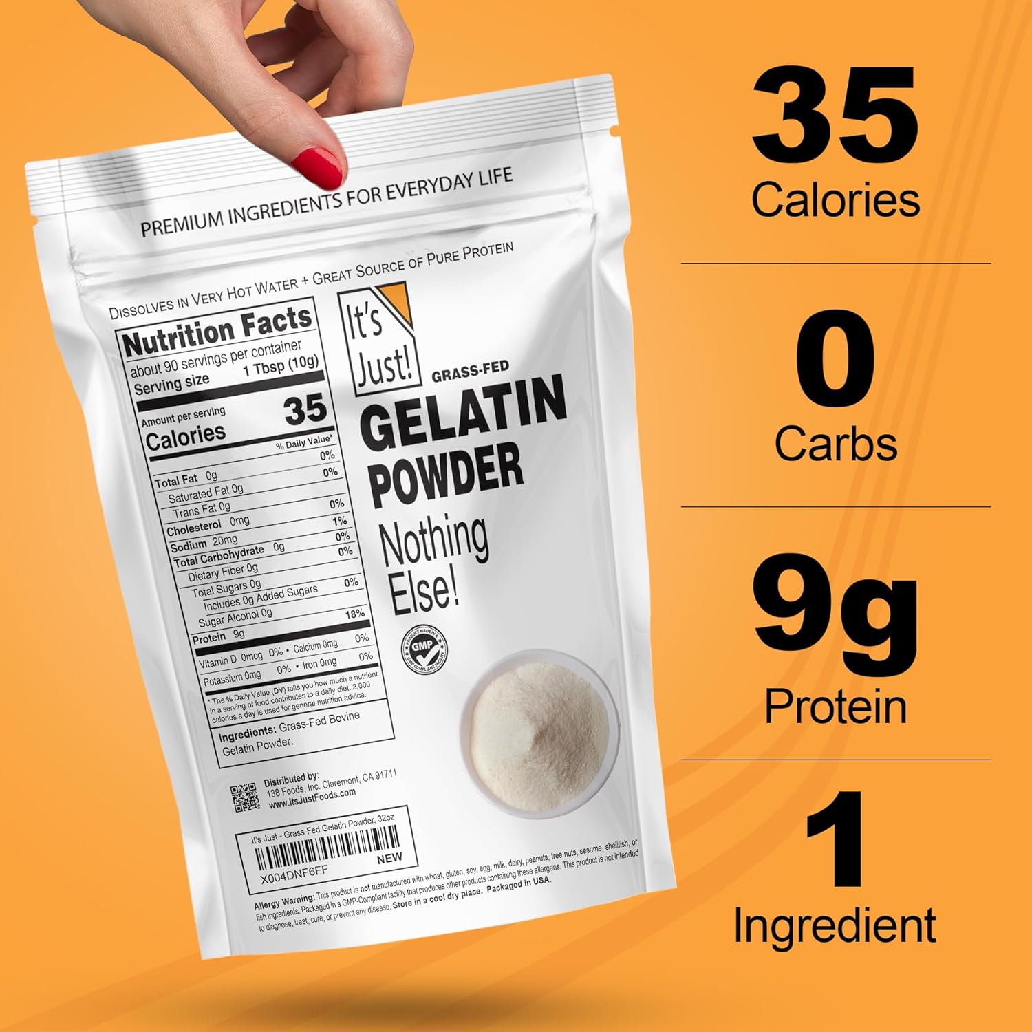 It'S Just - Beef Gelatin Powder (32Oz) Unflavored, Grass-Fed, Non-Gmo, Perfect For Gummies, Keto Friendy Baking, Type I & Iii Collagen, Pure Protein, 2Lbs : Grocery & Gourmet Food