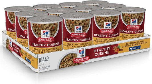 Hill's Science Diet Healthy Cuisine, Senior Adult 7+, Senior Premium Nutrition, Wet Dog Food, Roasted Chicken, Carrots & Spinach Stew, 12.5 oz Can, Case of 12