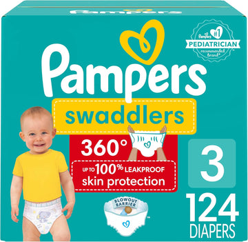 Pampers Swaddlers 360 Pull-On Diapers, Size 3, 124 Count For Up To 100% Leakproof Skin Protection And Easy Changes