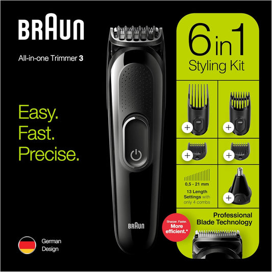 Braun Hair Clippers For Men Mgk3220, 6-In-1 Beard Trimmer, Ear And Nose Trimmer, Mens Grooming Kit, Cordless & Rechargeable