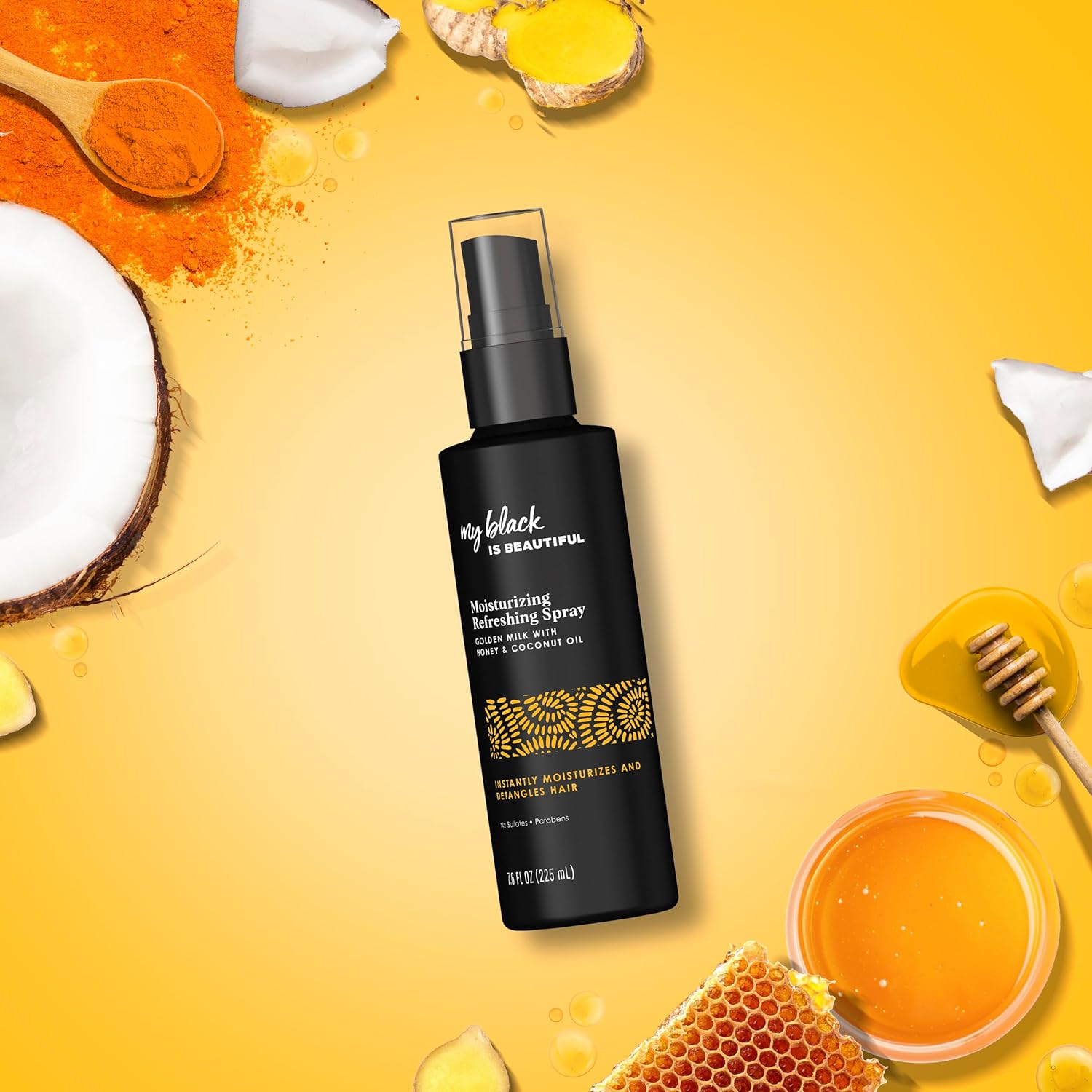 MY BLACK IS BEAUTIFUL Detangler Spray, Sulfate Free, for Curly and Coily Hair with Coconut Oil, Honey and Turmeric, 7.6 fl oz : Beauty & Personal Care