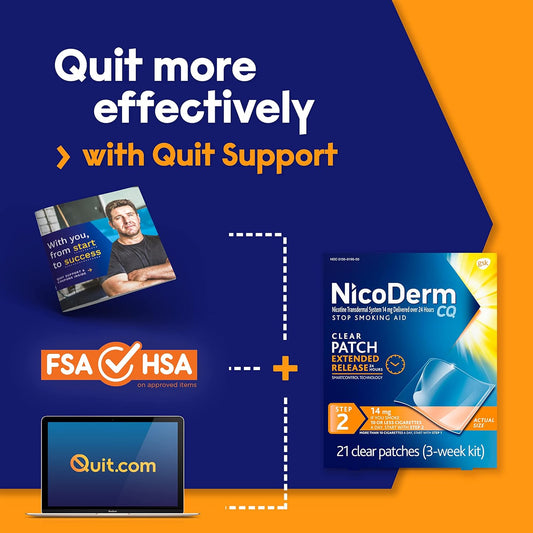 NicoDerm CQ Step 2 Nicotine Patches to Help Quit Smoking with Behavioral Support Program - Stop Smoking Aid, 14 mg, 14 Count