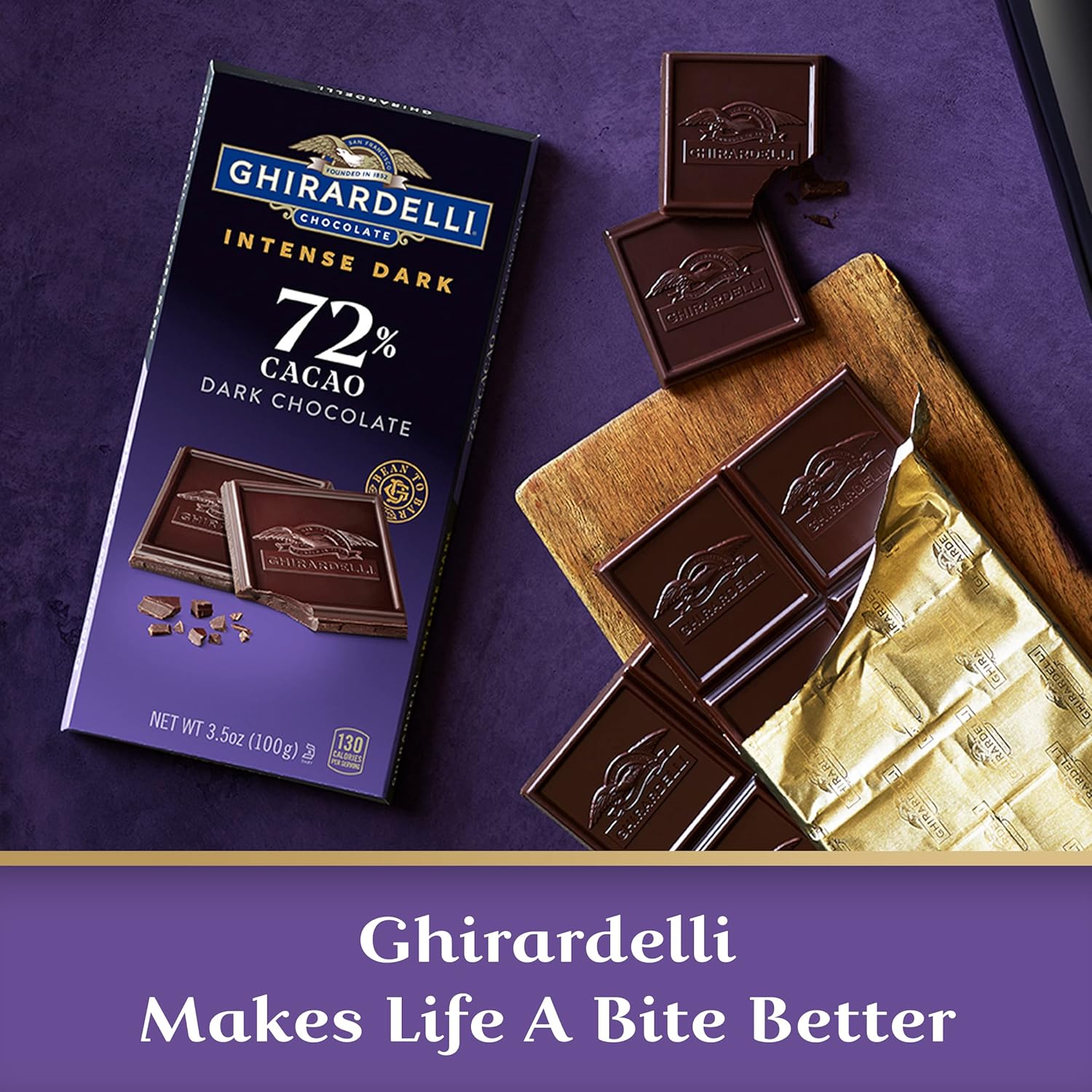 Ghirardelli Intense Dark Chocolate Bar, 72% Cacao, 3.5 Oz Bar (Pack Of 4)