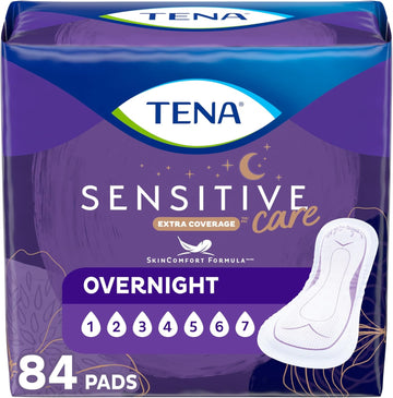 Tena Incontinence Pads, Bladder Control & Postpartum For Women, Overnight Absorbency, Extra Coverage, Sensitive Care - 84 Count