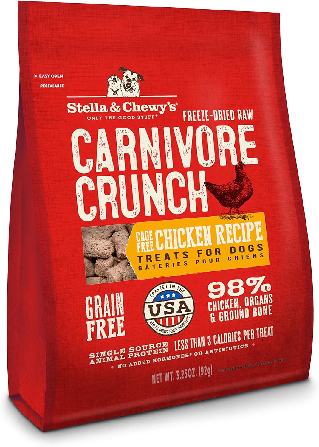 Stella & Chewy'S Freeze-Dried Raw Carnivore Crunch Cage-Free Chicken Recipe Dog Treats – 3.25 Oz. Bag
