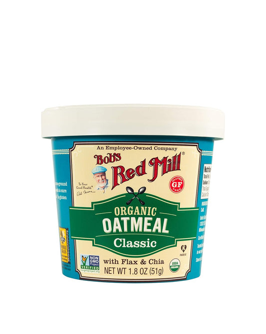 Bob's Red Mill Organic Gluten Free Oatmeal Cup, Classic with Flax/Chia, 1.8 Ounce (Pack of 12), Non-GMO, Whole Grain, Kosher