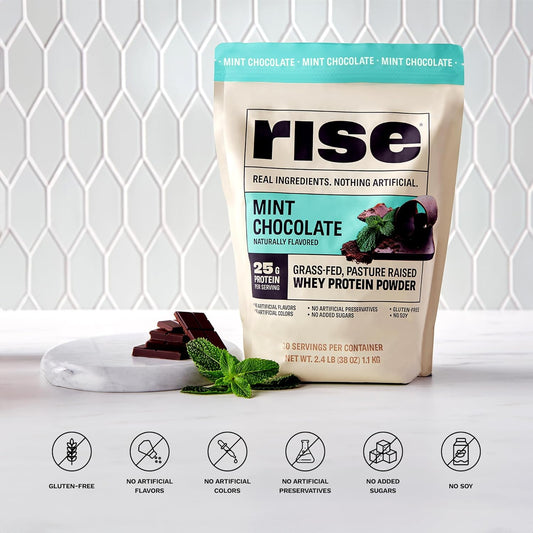 Rise Whey Protein Powder - Mint Chocolate | 25G Protein No Artificial Flavors, Colors, Or Preservatives - Sugar Free, Gluten-Free, Soy Free (2.4 Lbs)