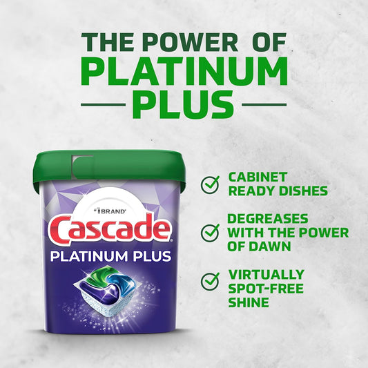 Cascade Platinum Plus Dishwasher Pods, Dish Detergent Actionpacs, Clean Lemon, 62 Count