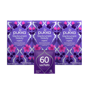 Pukka Organic Tea Bags, Blackcurrant Beauty Herbal Tea With Rosehip, Perfect For Inner Glow, 20 Count (Pack Of 3) 60 Tea Bags