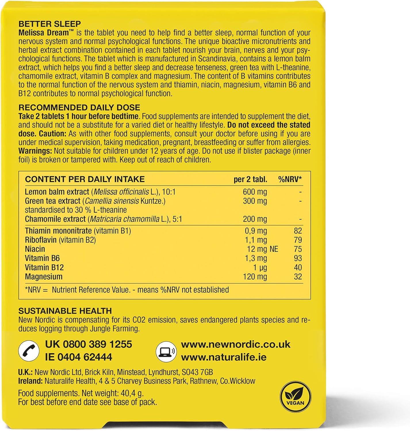 New Nordic Melissa Dream - Melatonin-Free Natural Sleep Aid & Insomnia Relief for Adults - Magnesium & Chamomile - 100 Herbal Sleeping Tablets : Amazon.co.uk: Health & Personal Care