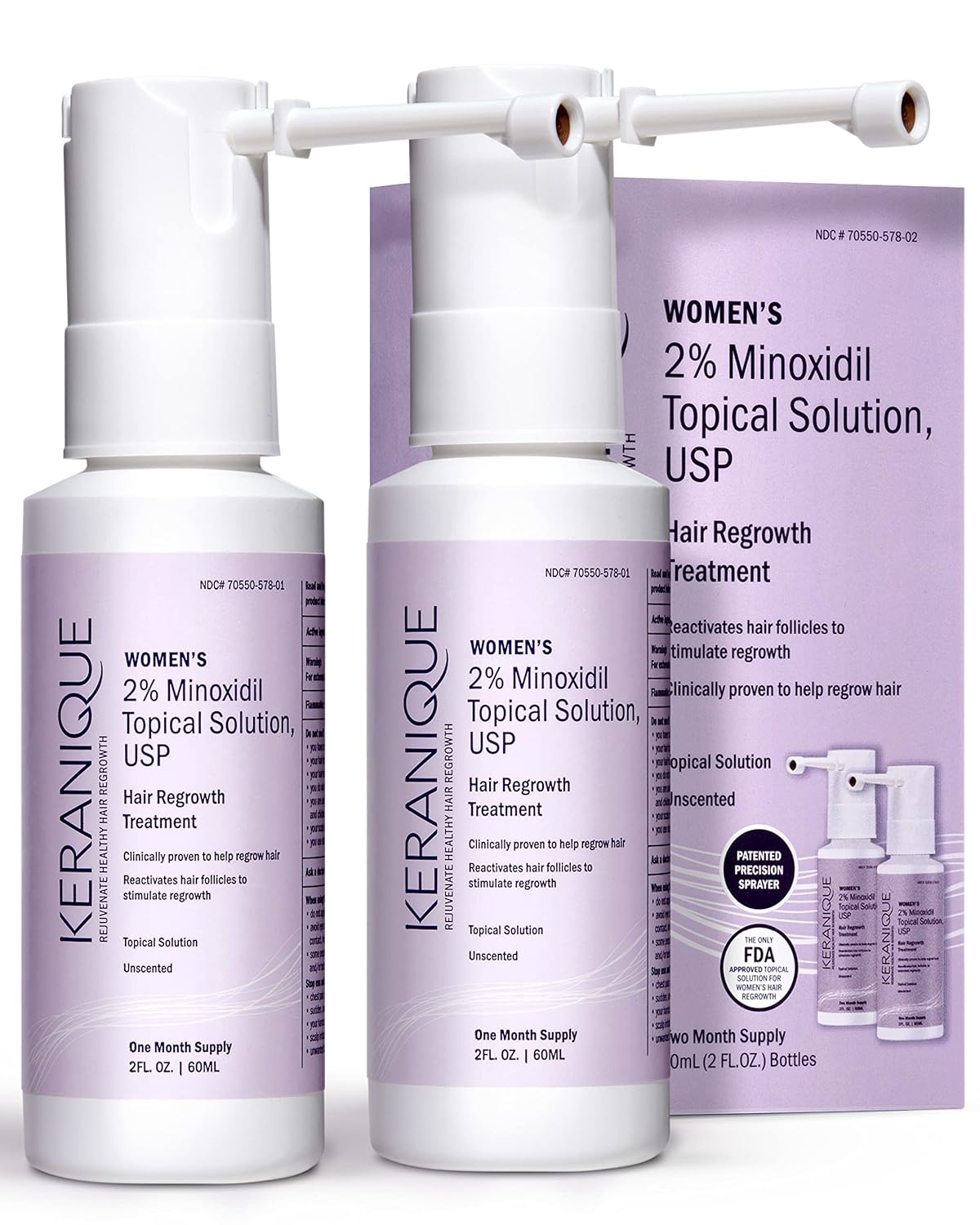 Keranique Hair Regrowth Treatment For Women - 2% Minoxidil For Women Hair Growth & Thickening - Topical Solution Scalp Treatment For Hair Loss & Thinning W/Precision Spray Applicator - 4 Fl Oz