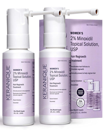 Keranique Hair Regrowth Treatment For Women - 2% Minoxidil For Women Hair Growth & Thickening - Topical Solution Scalp Treatment For Hair Loss & Thinning W/Precision Spray Applicator - 4 Fl Oz