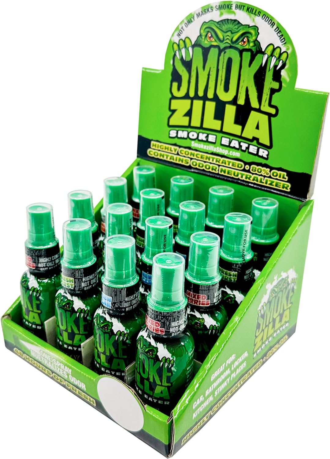 Air Freshener Spray - Multi-Use Smoke Odor Eliminator Spray for Car, Office, Kitchen, Bedroom, Bathroom, Locker - 30ml Concentrated Oil Blend Mist - Smoke Odor Exterminator by Smokezilla, 16-Pack