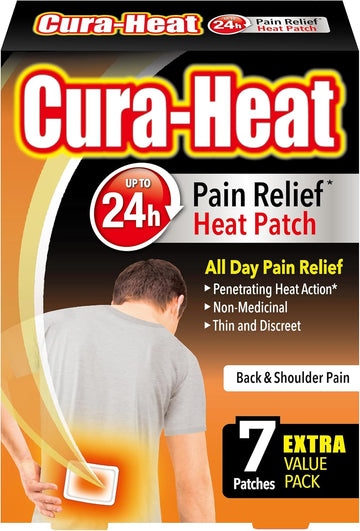 Cura-Heat Back And Shoulder Pain Heat Patch | 7 Patches | Targeted Pain Relief | Pain Relief Up To 24H | Penetrating Heat Action