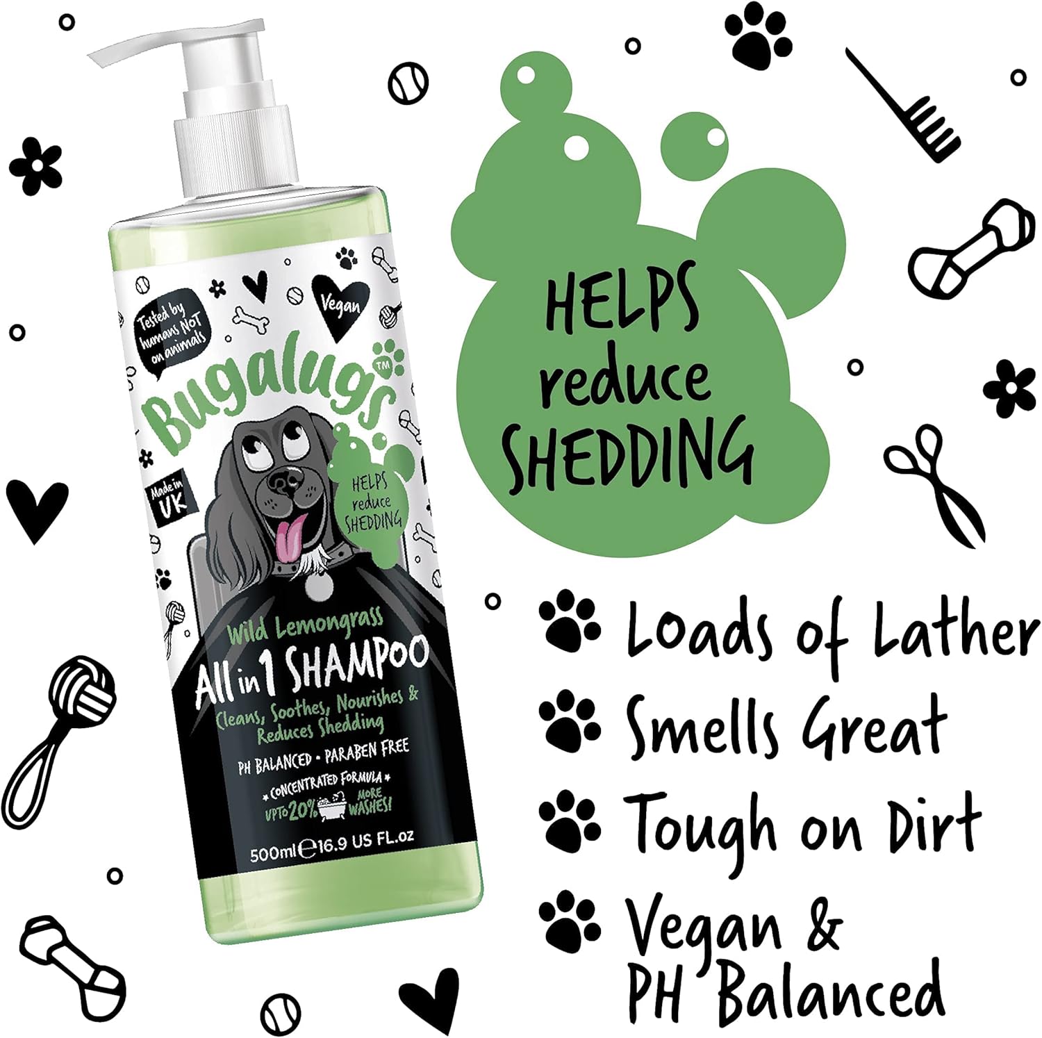 BUGALUGS Dog Shampoo All in 1 shampoo & conditioner dog grooming products for smelly dogs with Apple & Vanila fragrance, best vegan pet puppy shampoo, professional groom :Pet Supplies