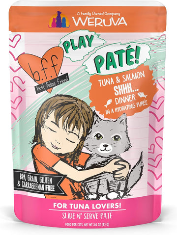 Weruva B.F.F. Play - Best Feline Friend Paté Lovers, Aw Yeah!, Tuna & Salmon Shhh... With Tuna & Salmon, 3Oz Pouch (Pack Of 12)