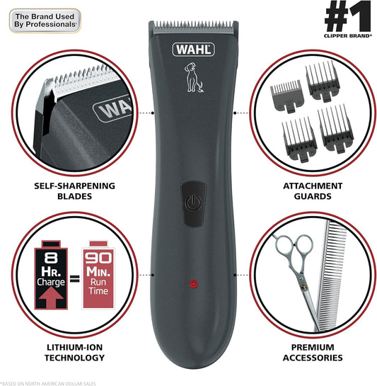 Wahl Clipper Rechargeable Pet Clipper Kit With Rinseable Stainless Steel Precision Blades For Grooming At Home With Stainless Steel Detangling Comb And Scissors - Model 9179