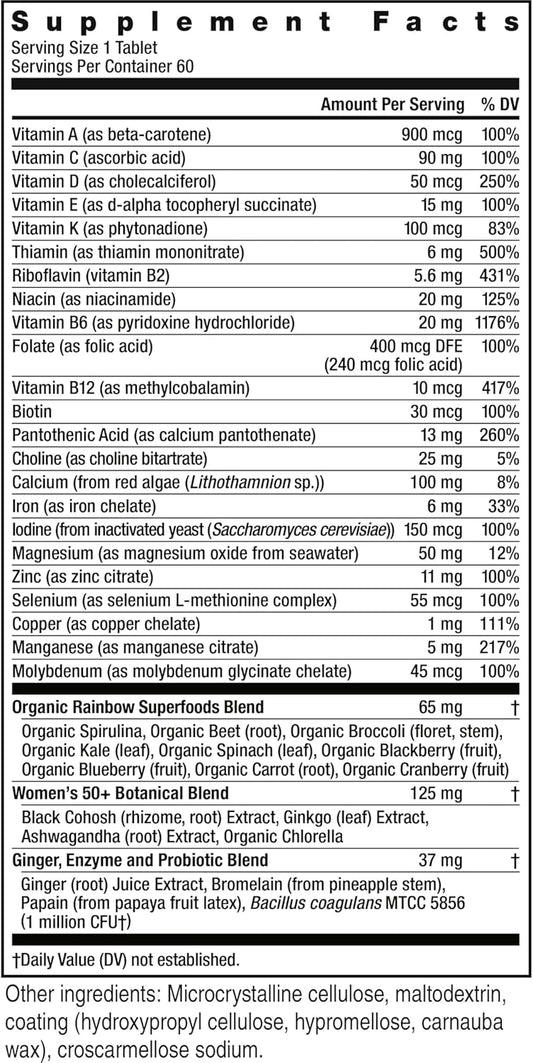 Rainbow Light Multivitamin For Women 50+, Vitamin C, D & Zinc, Probiotics, Women’S One 50+ Multivitamin Provides High Potency Immune Support, Non-Gmo, Vegetarian, 60 Tablets
