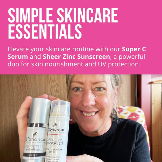 Vibriance Simple Skincare Essentials Bundle | Super C Vitamin C Serum & Sheer Zinc Spf 50 Sunscreen Skincare Set | Nourish, Protect, And Illuminate