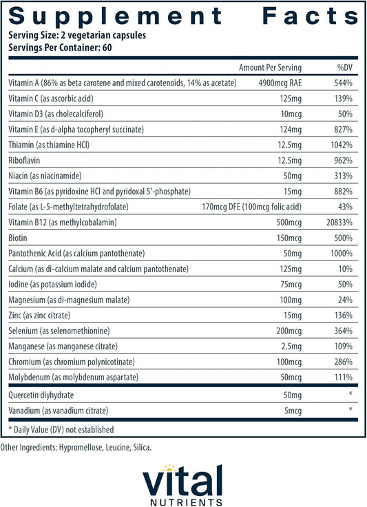 Vital Nutrients - Multi-Nutrients 5 - Ultra Antioxidant Formula (Boron, Copper, & Iron Free) - Ultra Antioxidant Daily Multi-Vitamin/Mineral Formula - 120 Vegetarian Capsules Per Bottle
