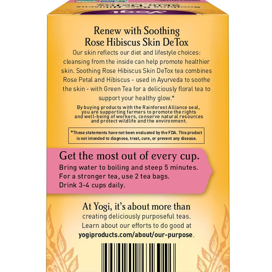 Yogi Tea Soothing Rose Hibiscus Skin Detox Tea - 16 Tea Bags Per Pack (4 Packs) - Organic Detox Tea To Support Skin Health - Includes Green Tea Leaf, Rose Petal, Honeybush Leaf, Hibiscus & More