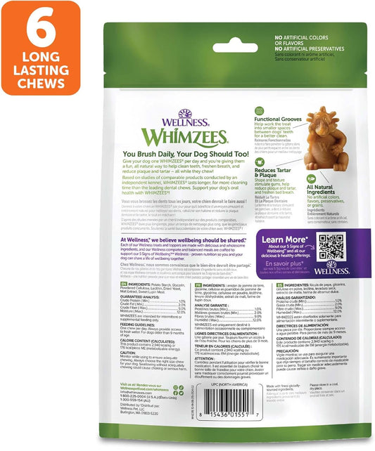 Whimzees By Wellness Hedgehog Natural Dental Chews For Dogs, Long Lasting Treats, Grain-Free, Freshens Breath, Large Breed, 6 Count