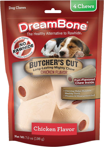 Dreambone Butcher’S Cut Chews 4 Count, Rawhide-Free Chews For Dogs, With Chicken-Flavor Chew Center