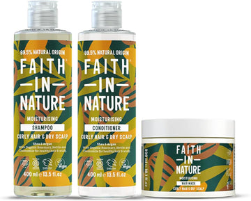 Faith In Nature Shea & Argan Natural Curly Hair 3 Piece Bundle: 400Ml Shampoo & Conditioner & 300Ml Hair Mask, Vegan & Cruelty Free, No Sls Or Parabens, For Very Dry To Dry Hair