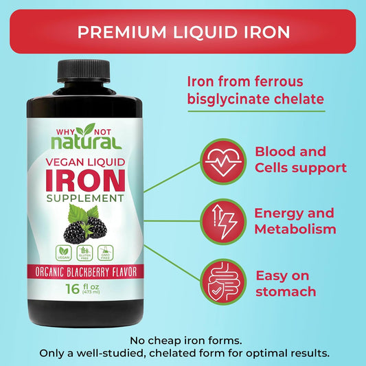 Liquid Iron Supplement For Women Men And Kids, Vegan Formulation For Anemia